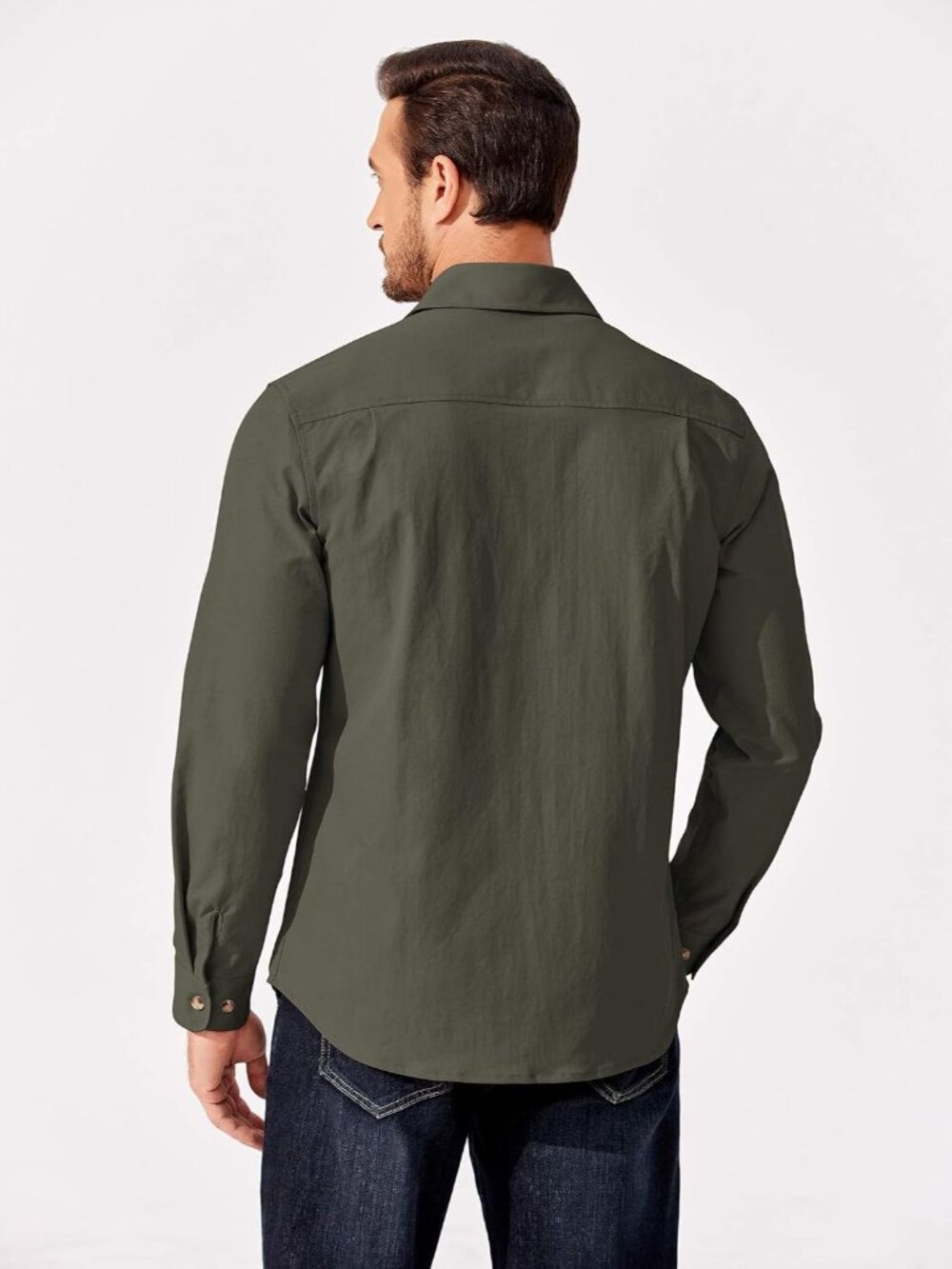 Men's Long Sleeve Button Up Shirt Jacket with Flap Pockets - Picture 6 of 7